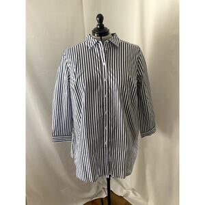 Roamans Blue and White Button Front Cotton Shirt Size 26w